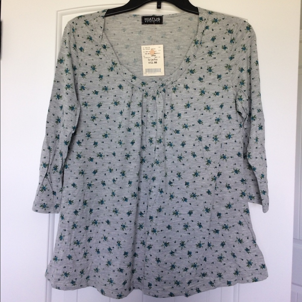Hiatus‎ Top Women's Size Large Gray Floral Blue Blouse Shirt Maternity